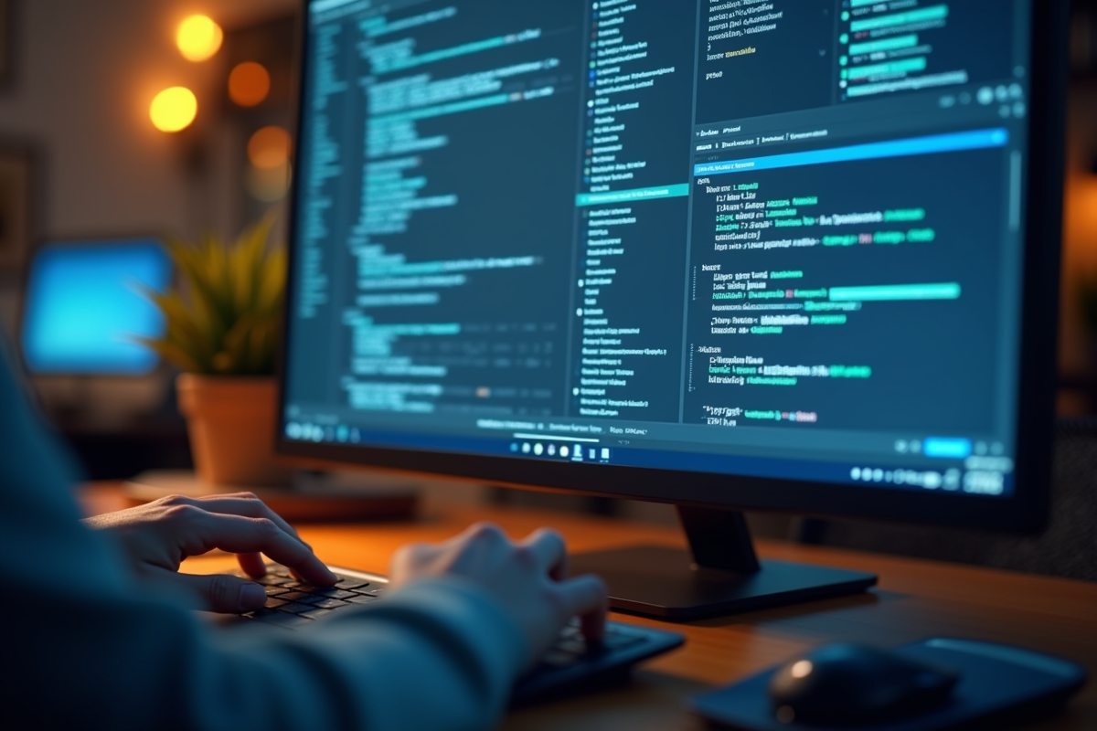 Mains tapant sur un clavier avec plusieurs fenêtres email ouvertes