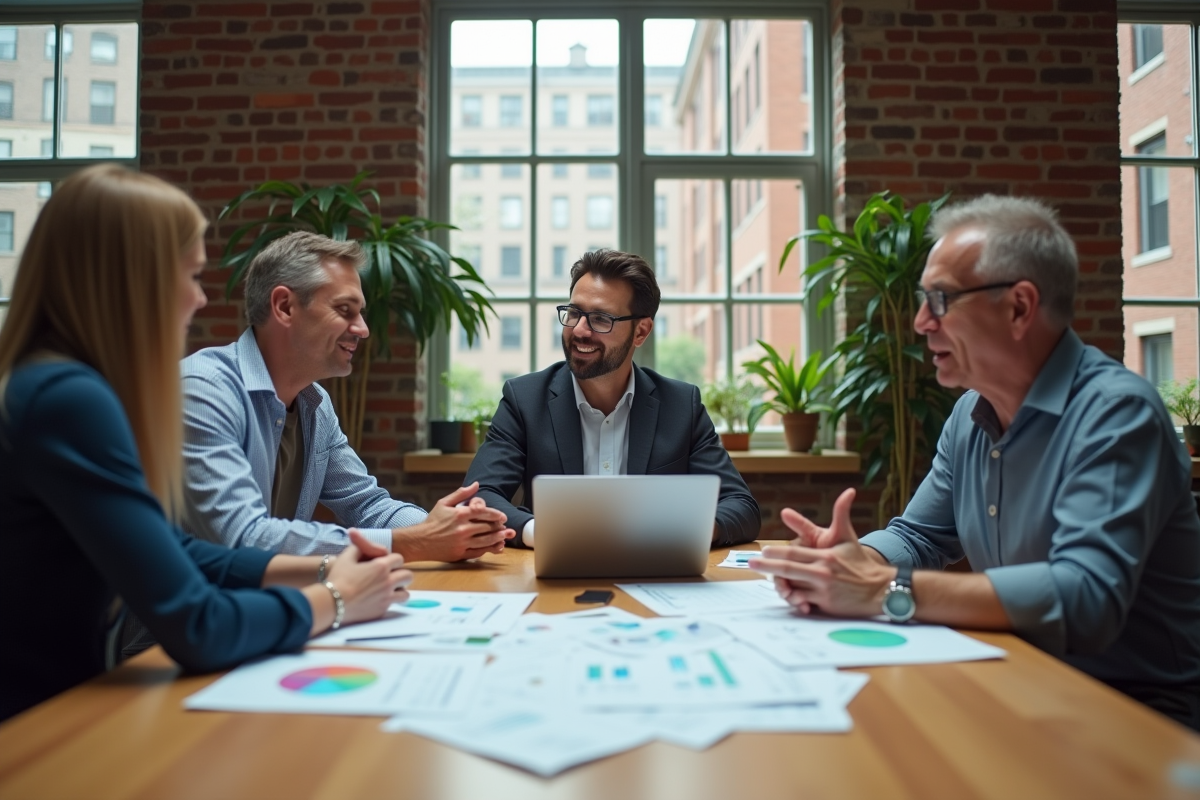 Groupe de collègues discutant autour d