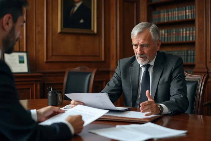 Conseiller comptable expliquant le formulaire P2000 à un client en cabinet professionnel