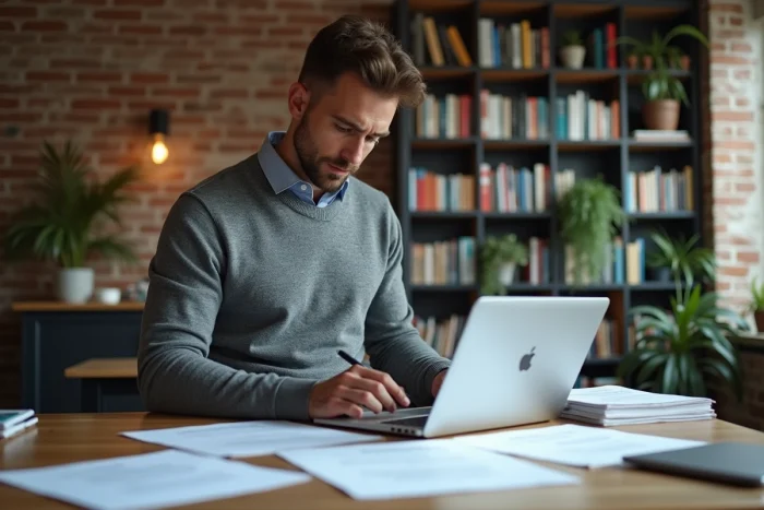 Entrepreneur français consultant des formulaires administratifs d'immatriculation d'entreprise