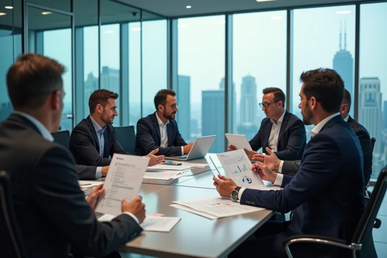 Groupe de professionnels en réunion dans un bureau moderne