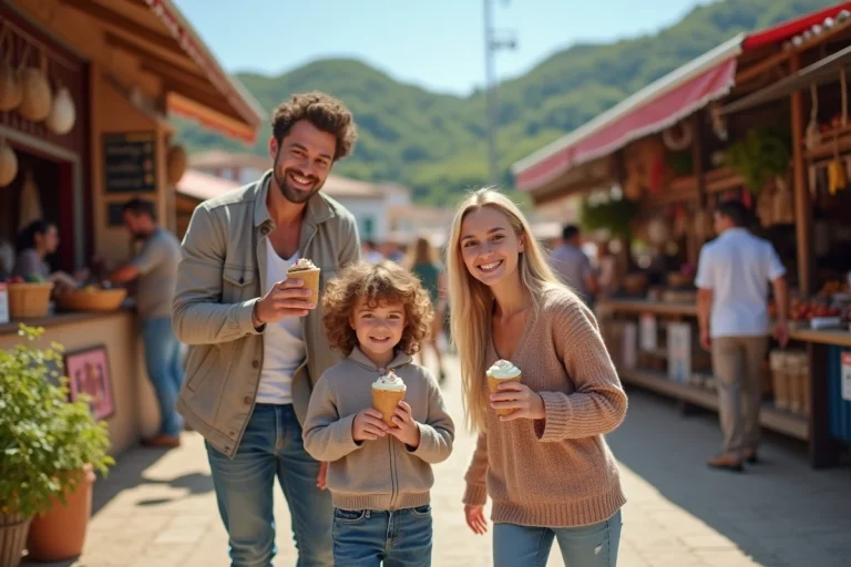 Famille souriante au marché basque à Dancharia
