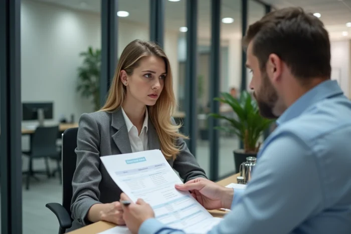 Femme en rendez-vous bancaire pour renégocier un crédit flex avec un conseiller LCL