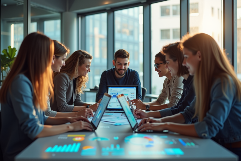 Groupe de jeunes professionnels collaborant autour d'une table moderne