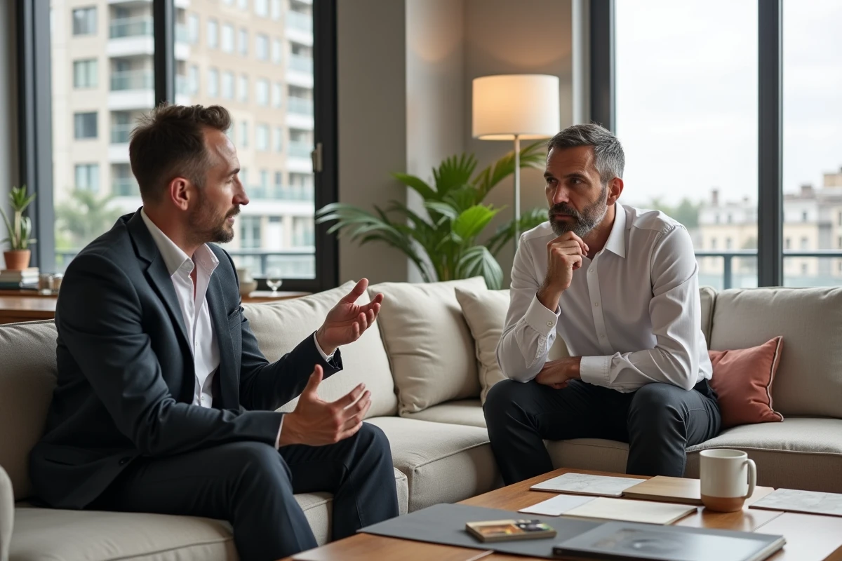 Homme discutant de renovation dans un salon élégant