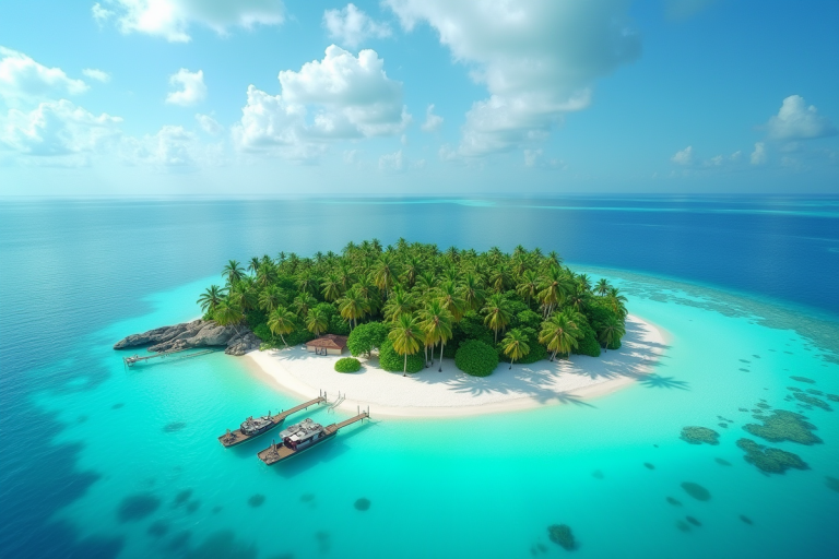 Île tropicale isolée en Asie avec eau turquoise et palmiers
