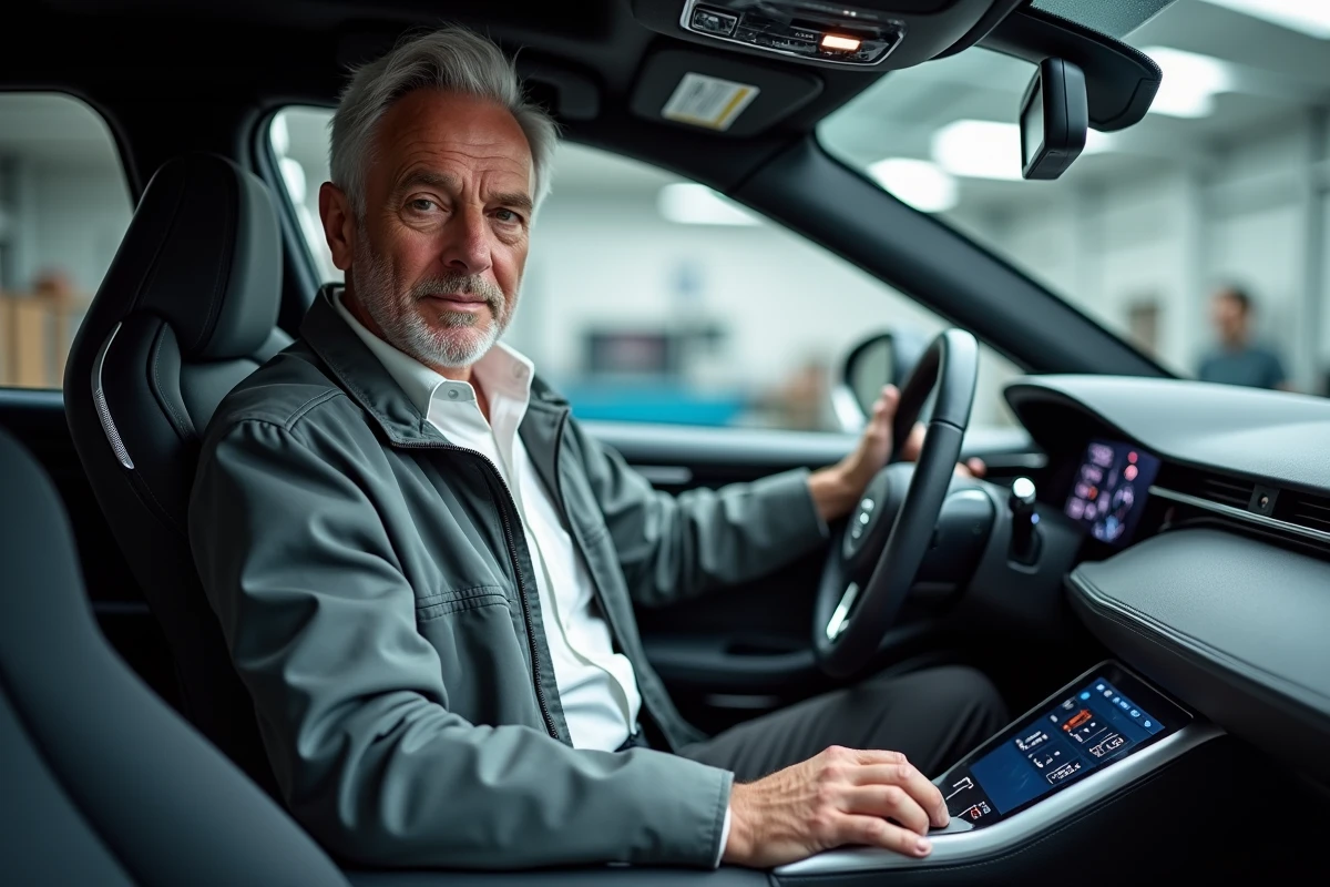 Ingénieur automobile dans intérieur hightech