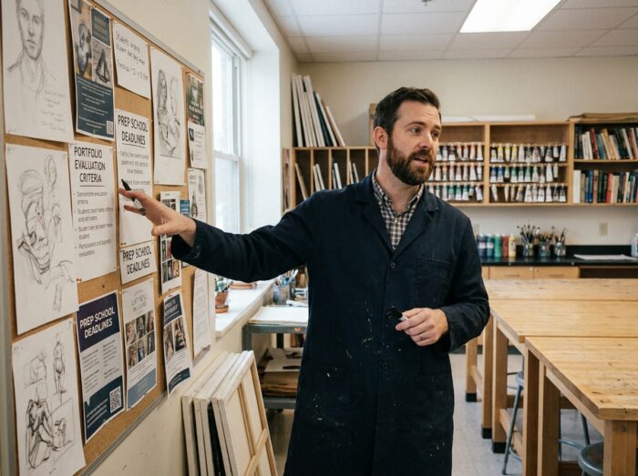 Professeur de dessin expliquant les critères pour choisir une prépa artistique