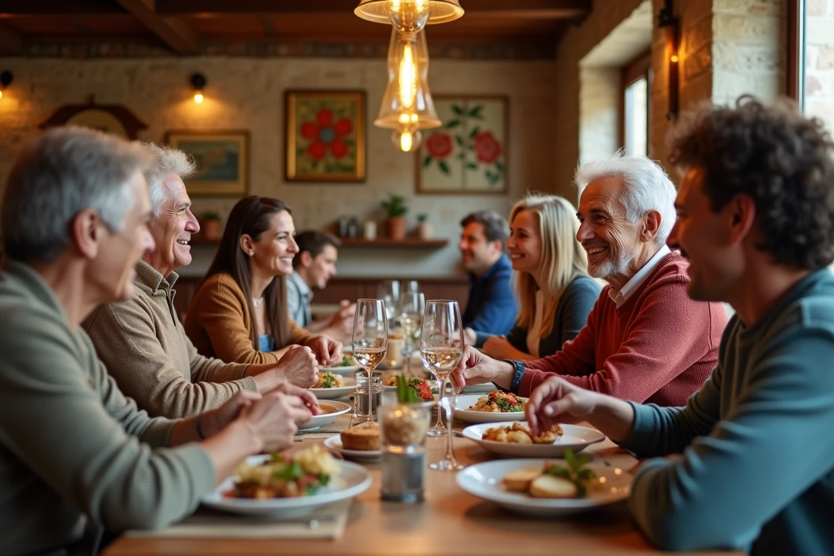 Famille dégustant un repas traditionnel basque